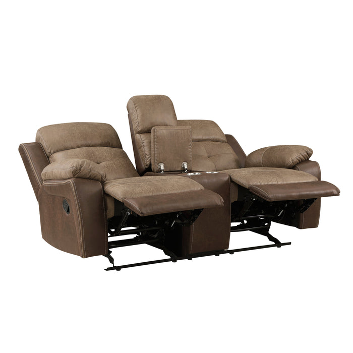 Glendale Brown Microfiber Double Glider Reclining Love Seat with Center Console