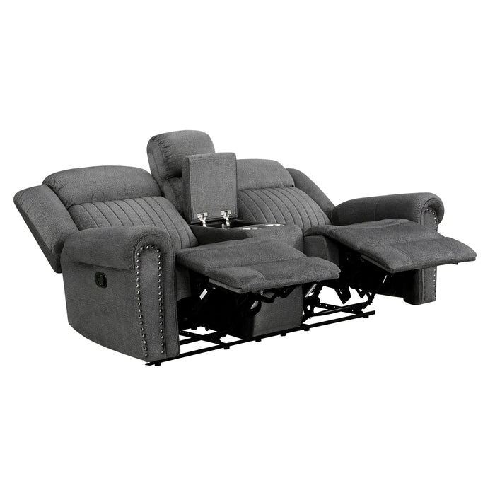 Brennen Charcoal Double Reclining Loveseat with Center Console