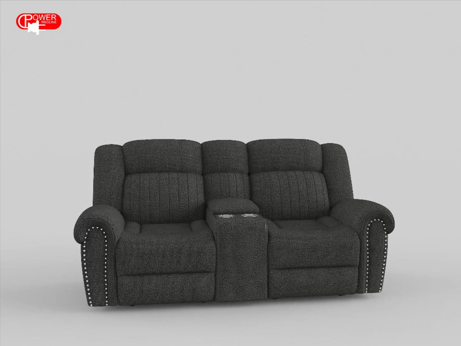 Brennen Charcoal Power Double Reclining Loveseat