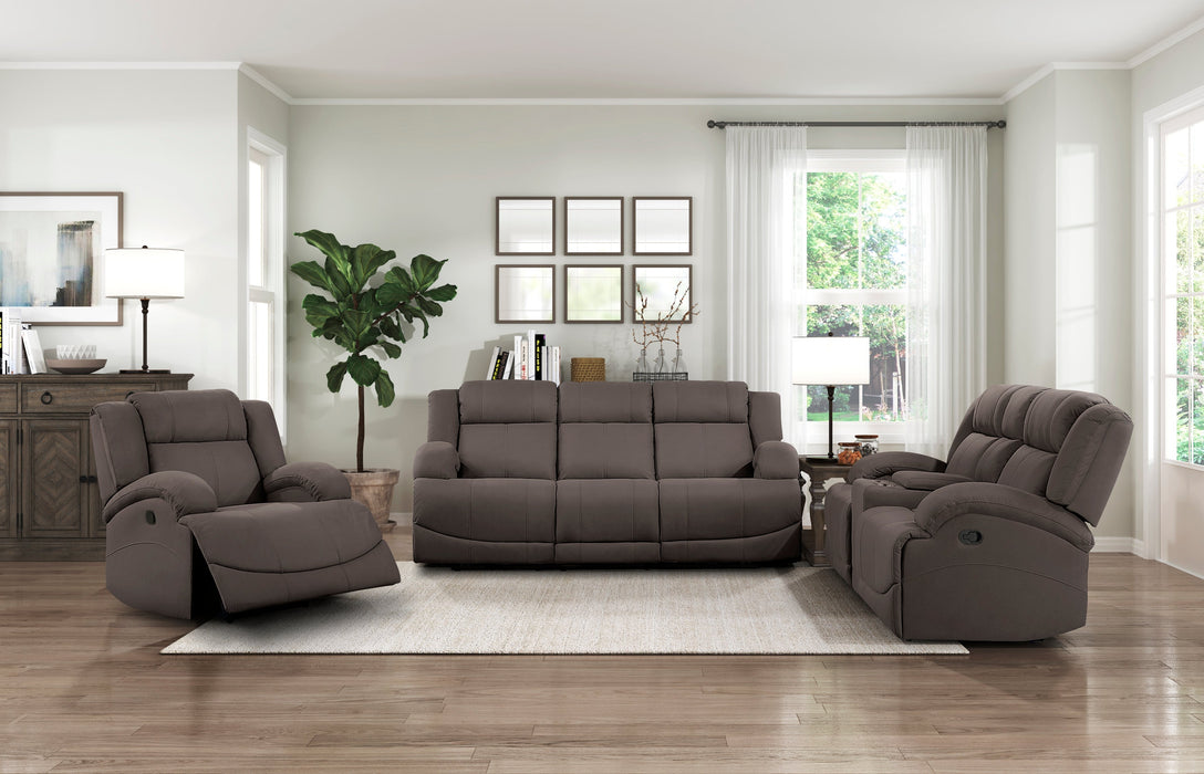 Camryn Chocolate Double Reclining Loveseat with Center Console