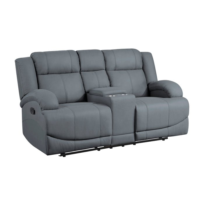 Camryn Graphite Blue Double Reclining Loveseat with Center Console