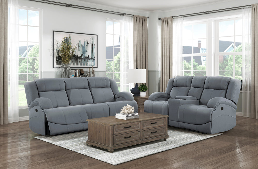 Camryn Graphite Blue Double Reclining Loveseat with Center Console