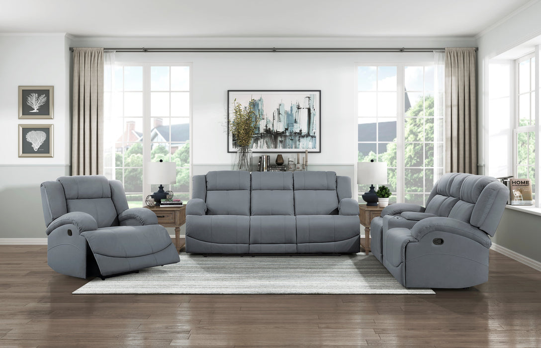 Camryn Graphite Blue Double Reclining Loveseat with Center Console