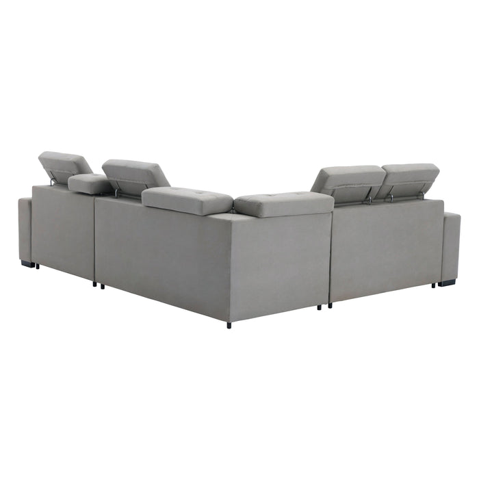 Farrah Light Gray 3-Piece Sectional with Adjustable Headrests, Pull-out Bed and Console