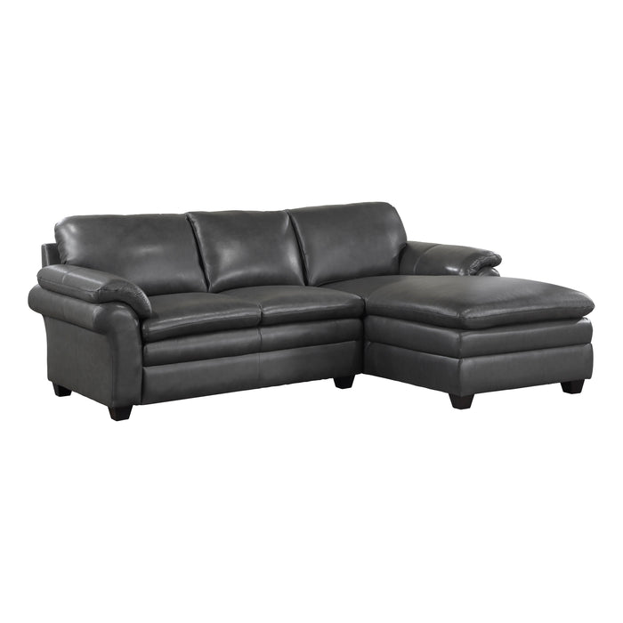 Exton Gray Leather 2-Piece Sectional with Right Chaise