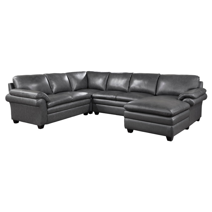 Exton Gray Leather 4-Piece Sectional with Right Chaise