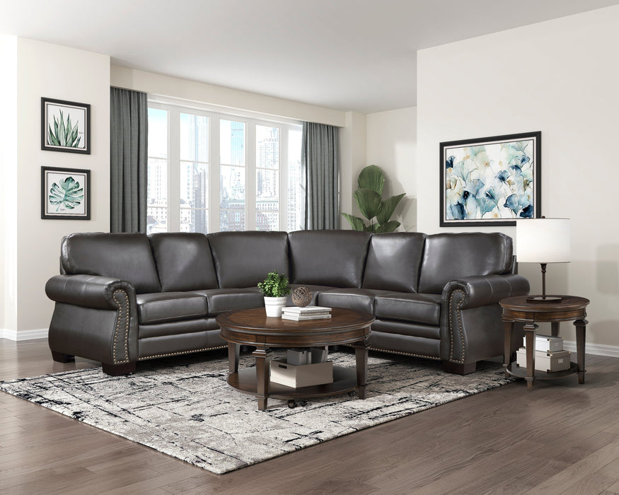 Wareham Dark Brown Leather 3-Piece Sectional