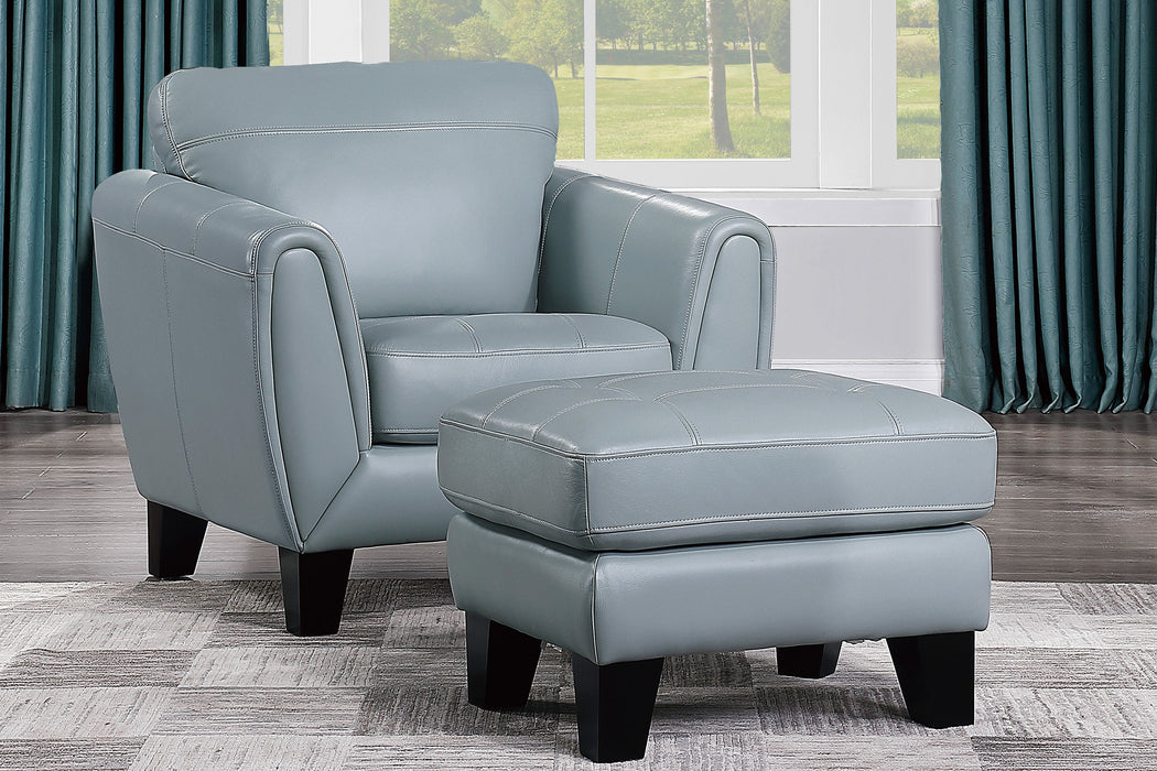 Spivey Aqua Leather Ottoman