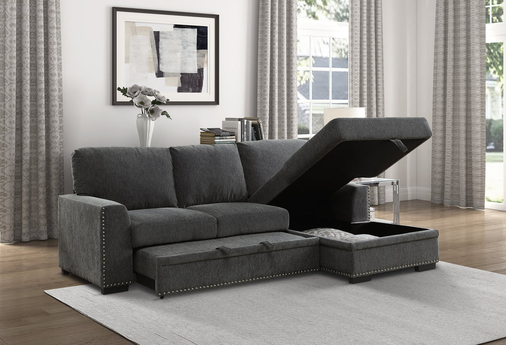 Morelia Charcoal RAF Storage Sleeper Sofa Chaise