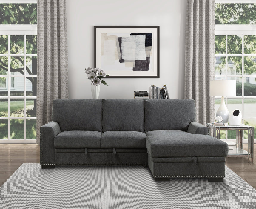 Morelia Charcoal RAF Storage Sleeper Sofa Chaise