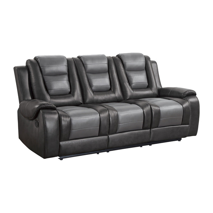 Briscoe Gray Reclining Sofa With Drop Down Table