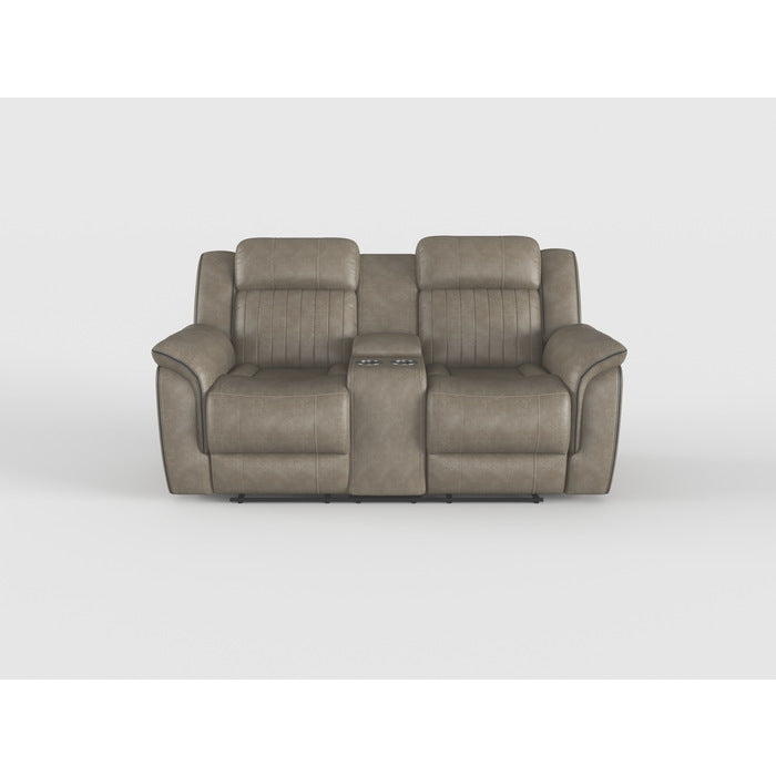 Centeroak Brownish Gray Double Reclining Loveseat with Center Console