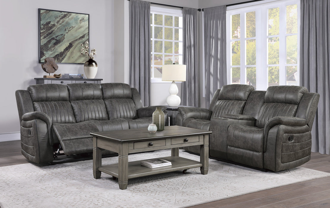 Centeroak Brownish Gray Double Reclining Loveseat with Center Console