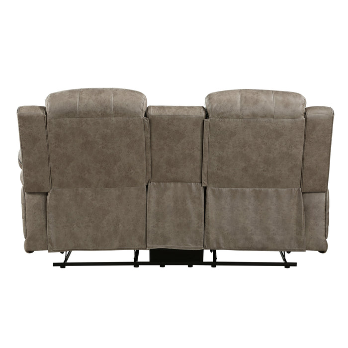 Centeroak Sandy Brown Double Reclining Loveseat with Center Console