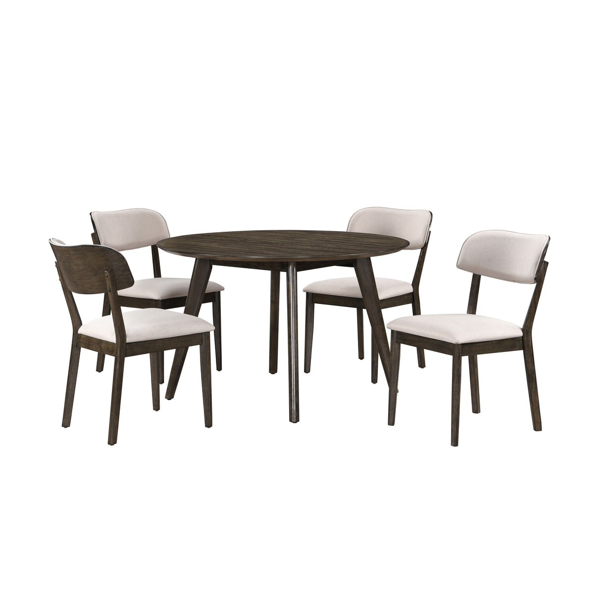 Rex - 48' Round Dining Table & 4 Open Back Chairs - Dark Brown