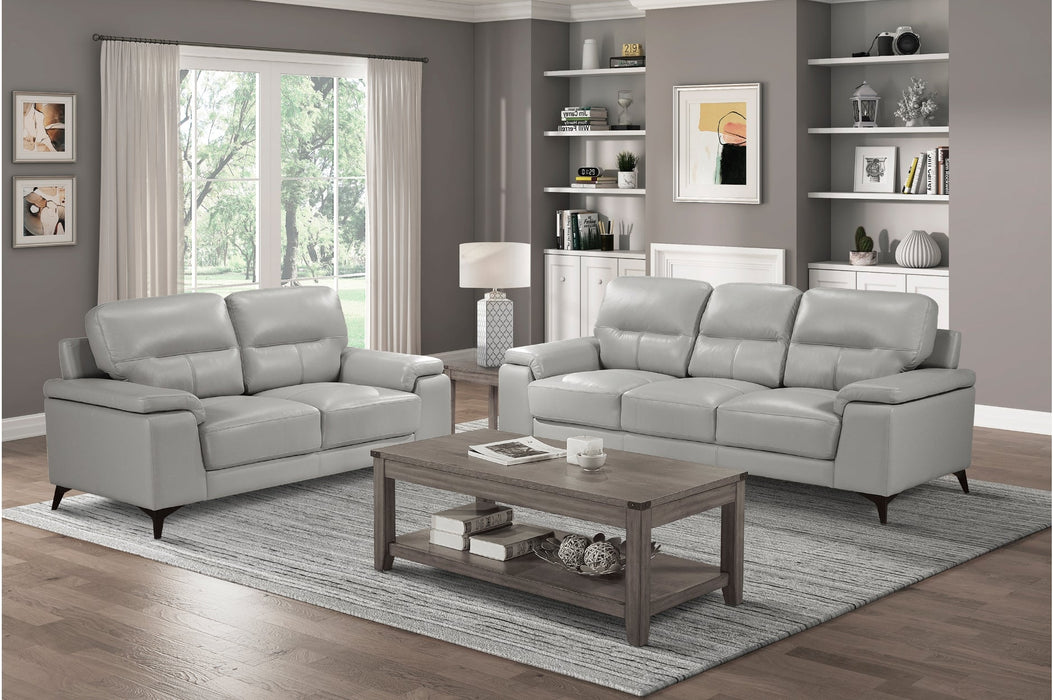 Mischa Silver Grain Top Grain Leather Living Room Set