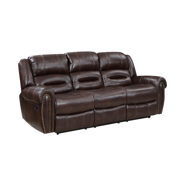 Center Hill Brown Double Reclining Sofa with Center Drop-down Cup Holders