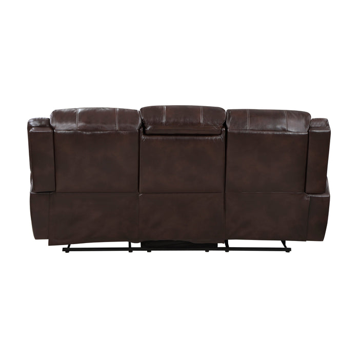 Center Hill Brown Double Reclining Sofa with Center Drop-down Cup Holders