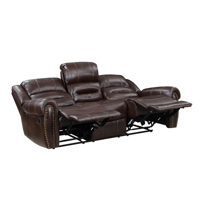 Center Hill Brown Double Reclining Sofa with Center Drop-down Cup Holders