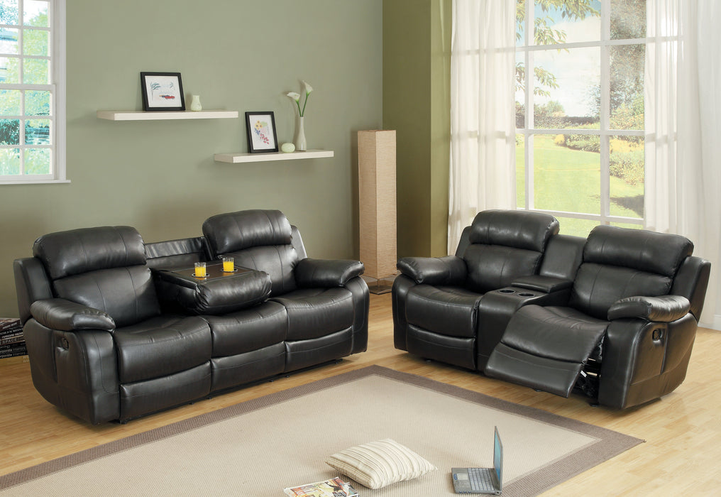 Marille Black Bonded Leather Reclining Loveseat