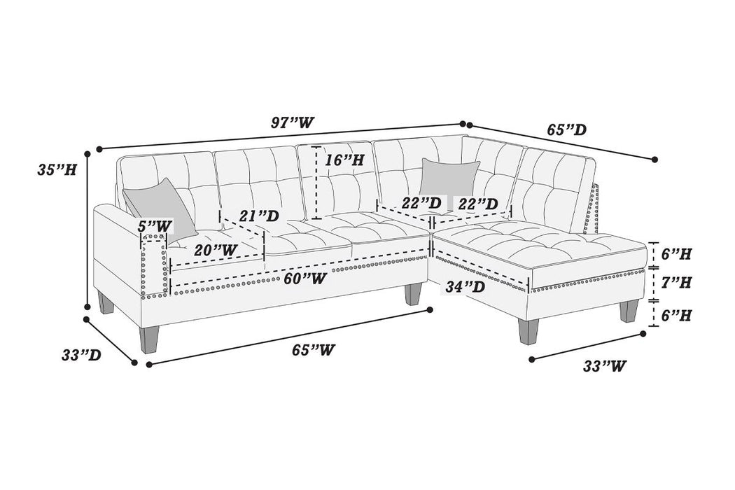 2-Piece Sectional with Accent Pillows - Dark Coffee