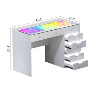 VANITII Diana RGB Vanity Desk with Light - 8 Storage Drawers