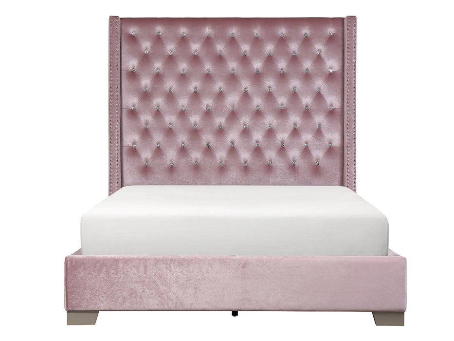 Franco Pink Velvet King Upholstered Bed