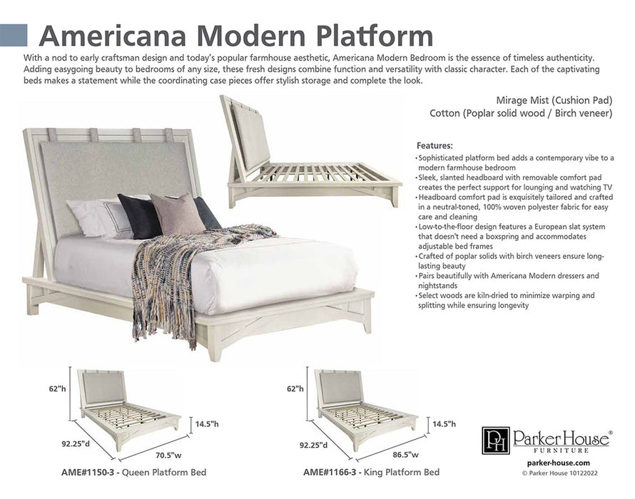 Modern Furniture - Americana Modern Queen Platform Bed in Cotton - BAME#1150-3-COT