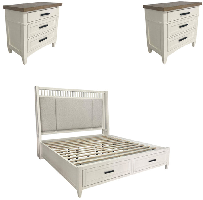 Modern Furniture - Americana Modern 3 Piece Queen Shelter Bedroom Set in Cotton - BAME#1250-3-51303-COT-3SET