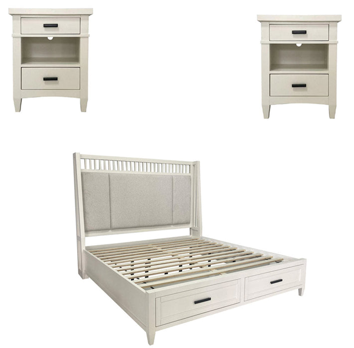 Modern Furniture - Americana Modern 3 Piece Queen Shelter Bedroom Set in Cotton - BAME#1250-3-52232-COT-3SET