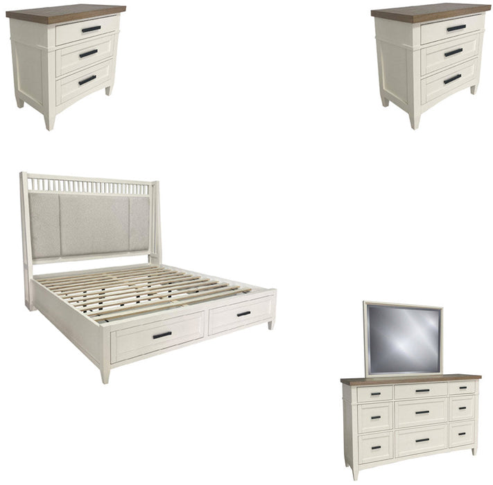 Modern Furniture - Americana Modern 5 Piece Queen Shelter Bedroom Set in Cotton - BAME#1250-3-51303-COT-5SET