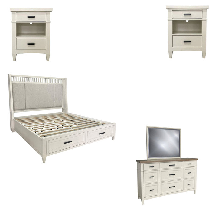 Modern Furniture - Americana Modern 5 Piece Queen Shelter Bedroom Set in Cotton - BAME#1250-3-52232-COT-5SET