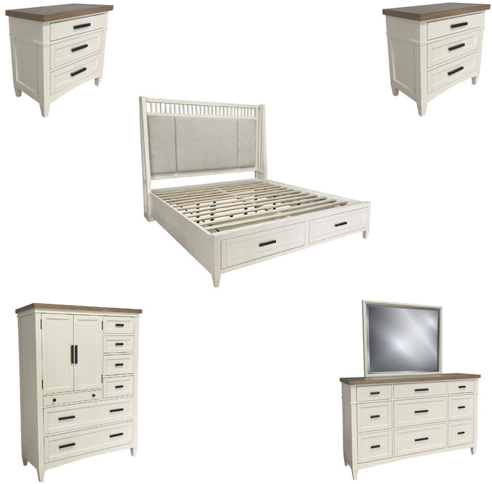 Modern Furniture - Americana Modern 6 Piece Queen Shelter Bedroom Set in Cotton - BAME#1250-3-51303-COT-6SET