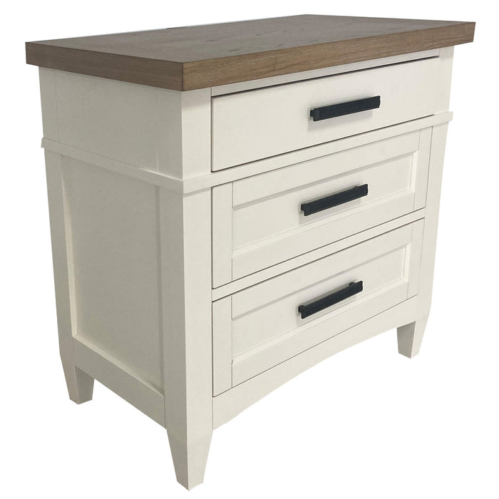 Modern Furniture - Americana Modern 3 Drawer Nightstand with Charging Station in Cotton - BAME#51303-COT