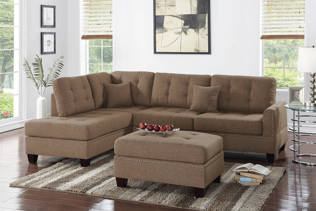 3pc Reversible Sectional Set W/ Ottoman - Coffee