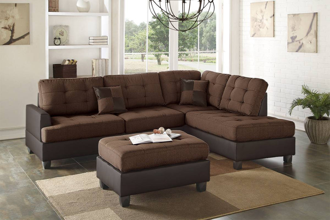 3pc Reversible Sectional Set W/ Ottoman - Chocolate