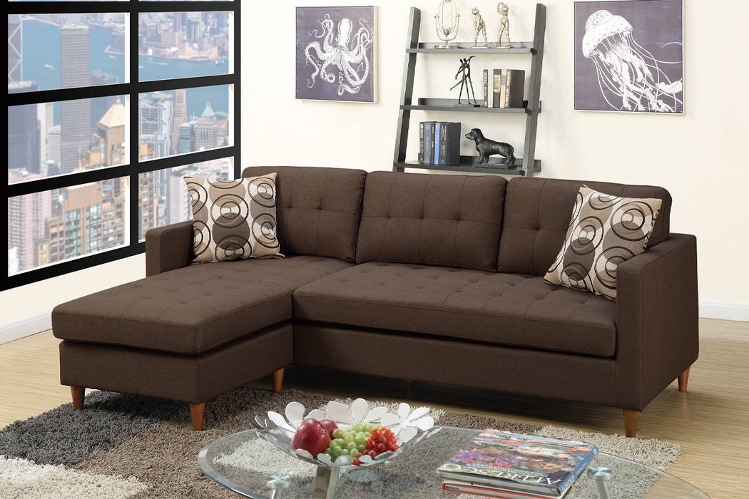 2pc Reversible Sectional W/2 Accent Pillows - Chocolate