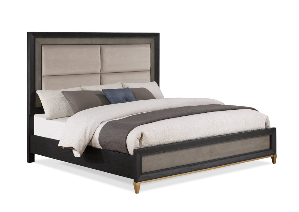 Payson Black/Brown King Upholstered Panel Bed