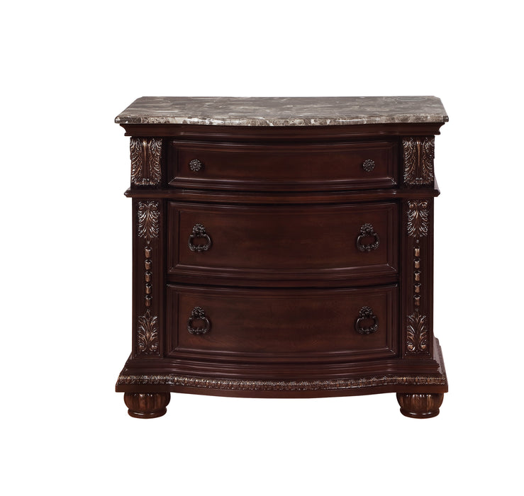 Stanley Cherry Brown Nightstand with Marble Top