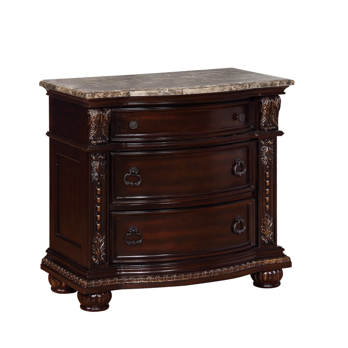 Stanley Cherry Brown Nightstand with Marble Top