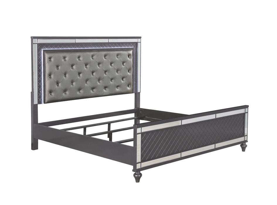 Refino Gray LED Upholstered Panel Bedroom Set