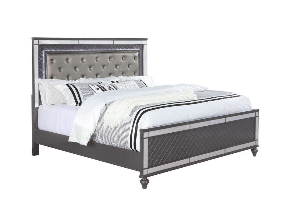 Refino Gray LED Upholstered Panel Bedroom Set