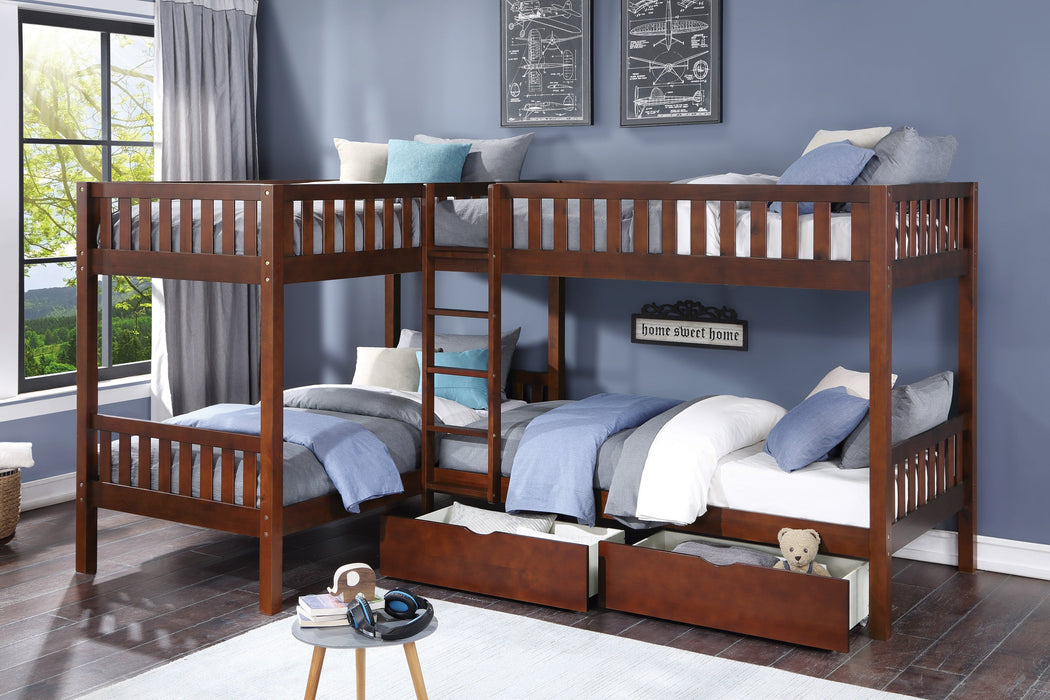 Rowe Dark Cherry Twin Corner Bunk Bed with Storage Boxes