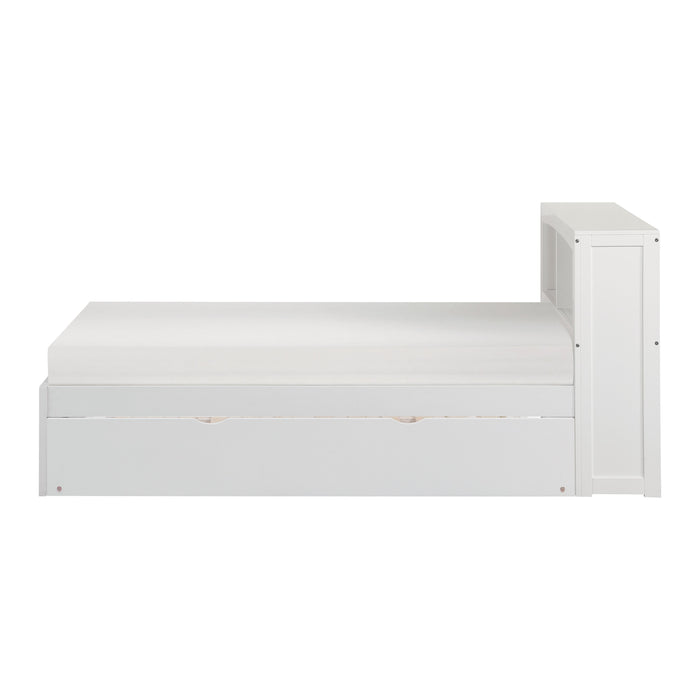 Galen White Twin Bookcase Bed with Twin Trundle