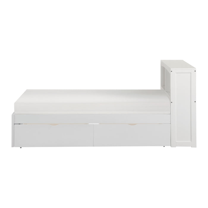 Galen White Twin Bookcase Bed with Storage Boxes