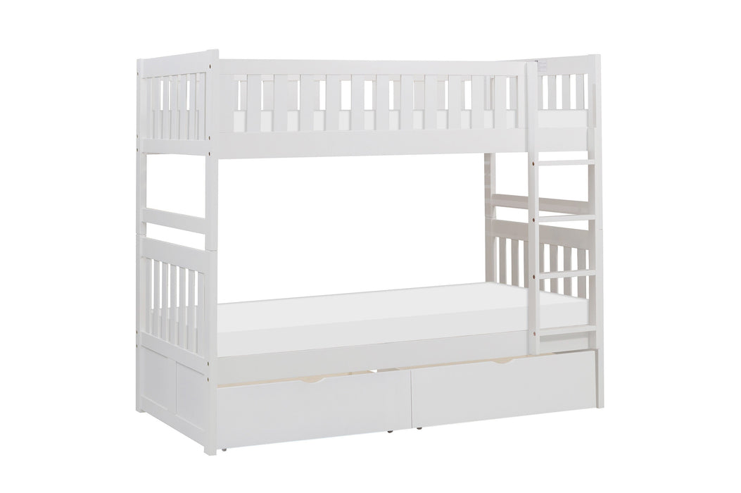 Galen White Twin/Twin Bunk Bed with Storage Boxes