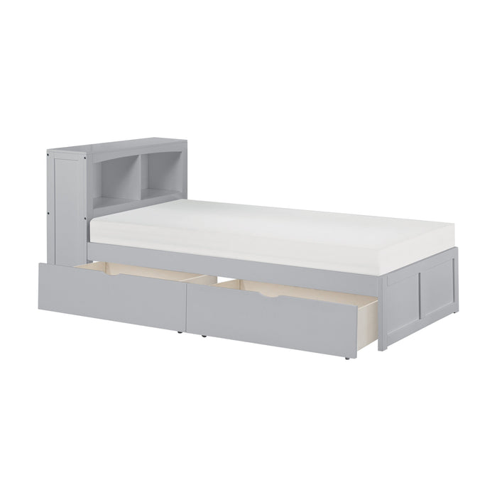 Orion Gray Twin Bookcase Bed with Storage Boxes