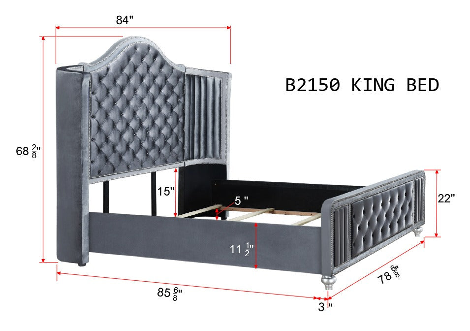 Cameo Gray Upholstered Wingback Panel Bedroom Set