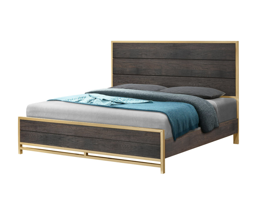 Trevor Brown/Gold Queen Panel Bed