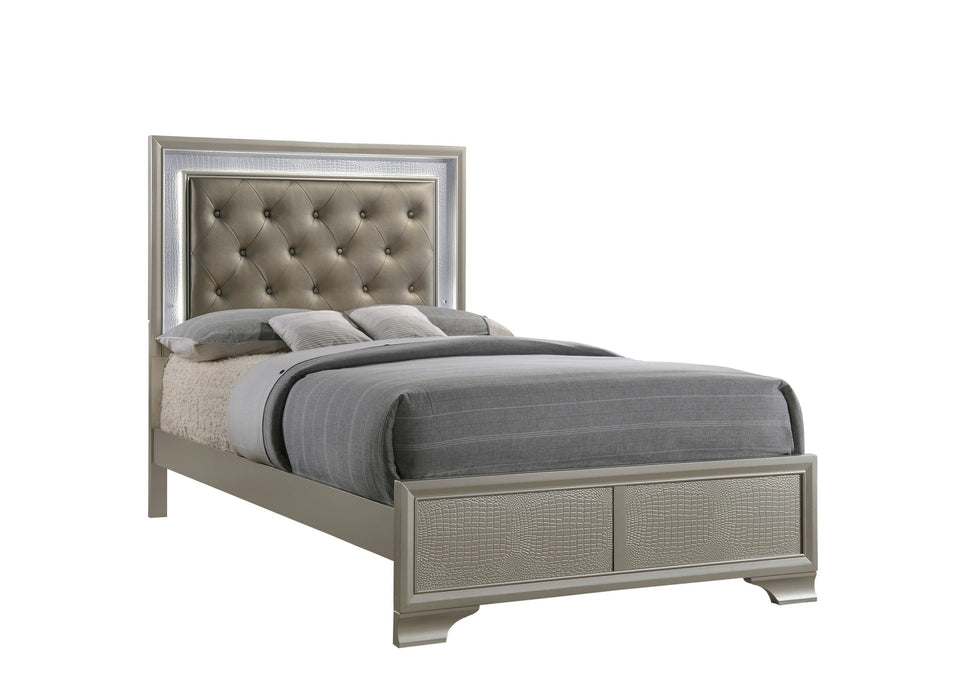 Lyssa Champagne Full LED Upholstered Panel Bed